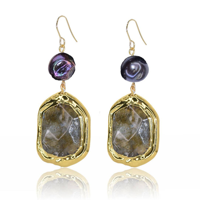 Earrings, Labradorite x Peacock Pearl
