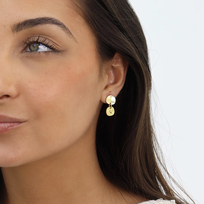Earrings, Medallion Disc Drop, Gold