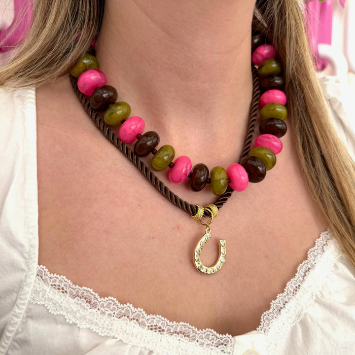 Necklace, Bailey Chunky Beaded - Pink/Brown Mix