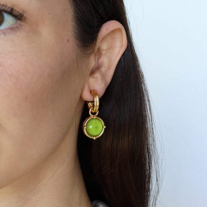 Earrings, Double-Rim Gem Hoops, Apple Green