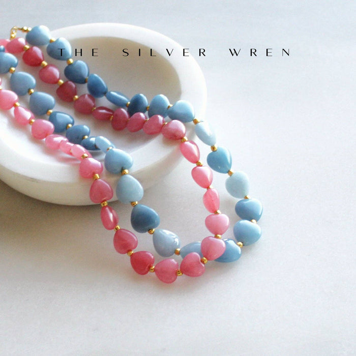 Lottie Heart Beaded Necklace, Blue