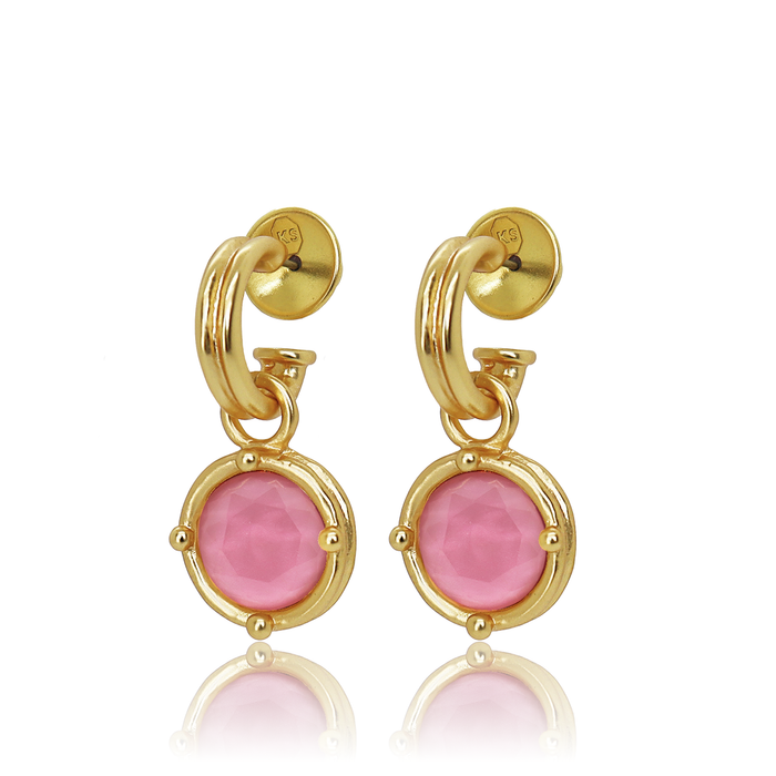 Earrings, Double-Rim Gem Hoops, Peony Pink