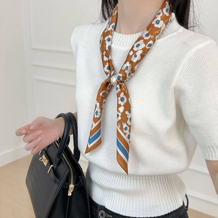 Magnetic Pearl Neck Scarf, Caramel