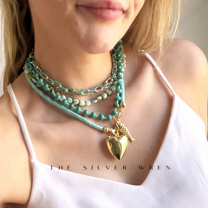 Necklace, Green Opal Heart Beaded