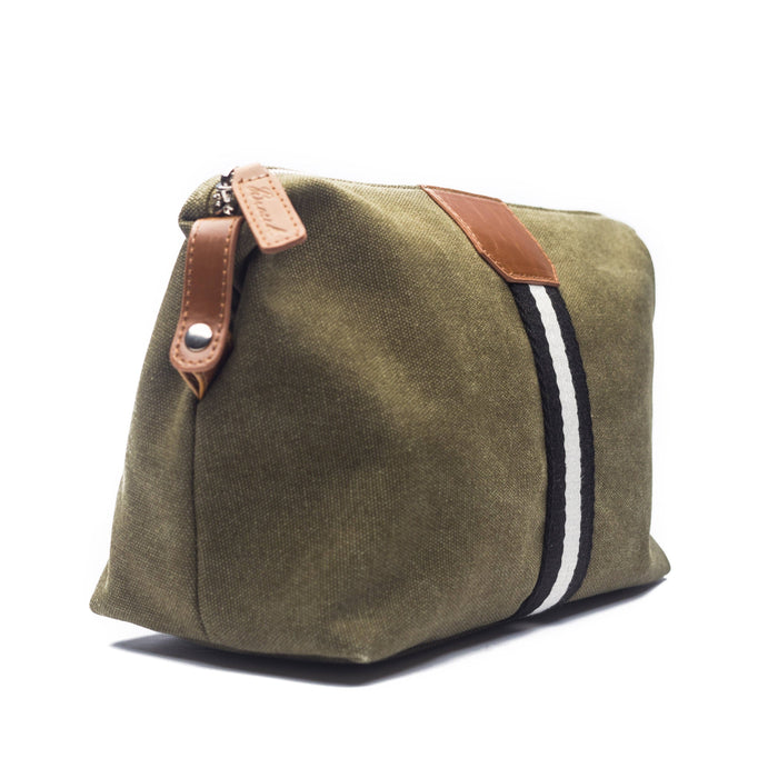 Toiletry Bag, Olive with Black & White Stripe