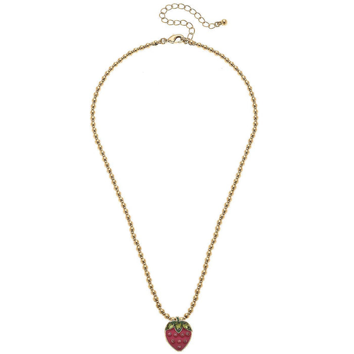 Jane Strawberry Gold Ball Beaded Children's Necklace in Fuch