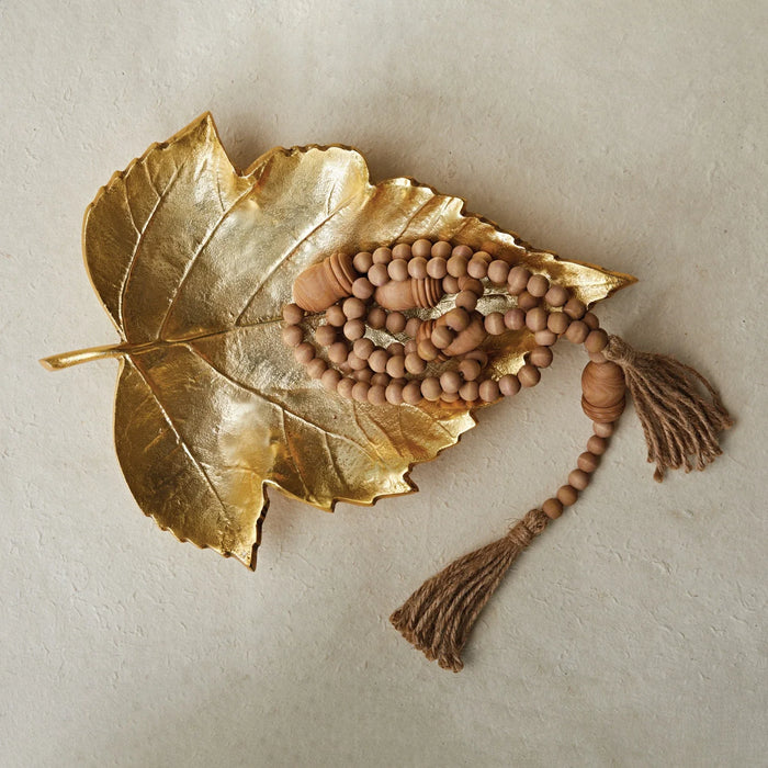 Cast Aluminum Leaf Shaped Tray, Gold Finish