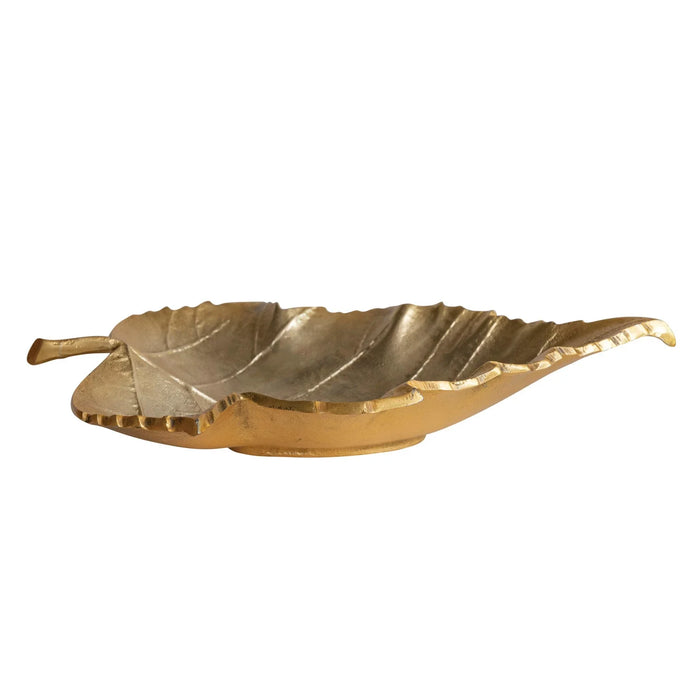 Cast Aluminum Leaf Shaped Tray, Gold Finish