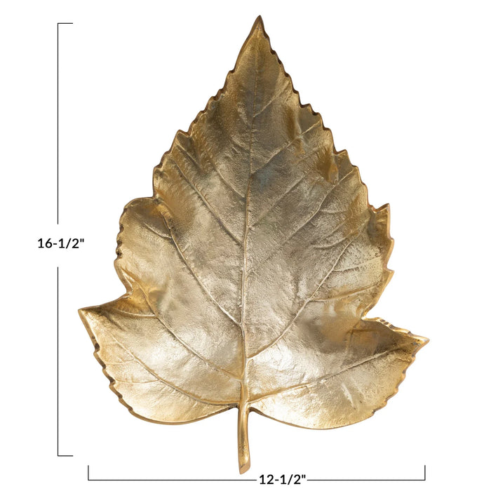 Cast Aluminum Leaf Shaped Tray, Gold Finish