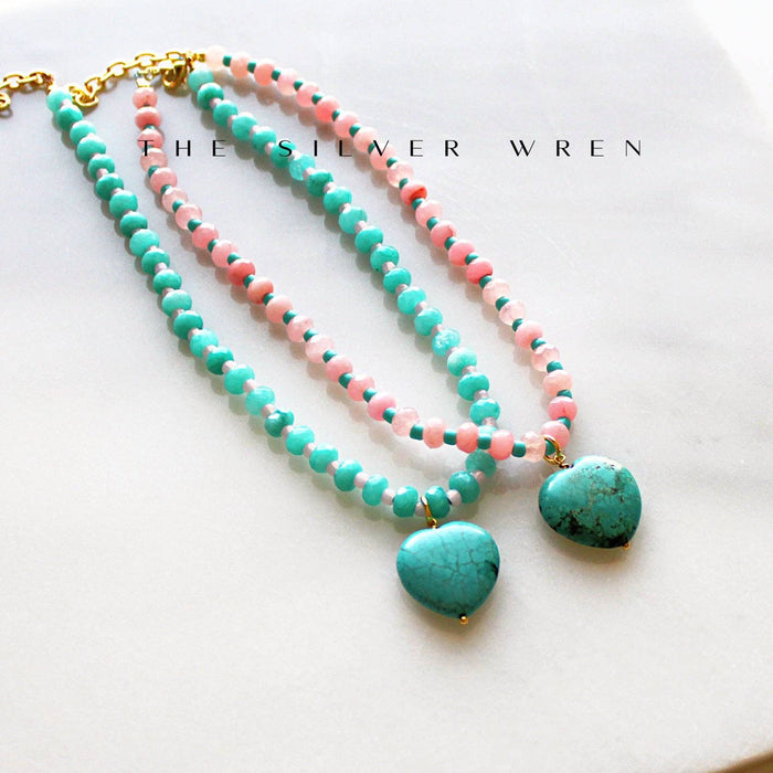 Sugar Pop Heart Candy Beaded Necklace, Blush Pink