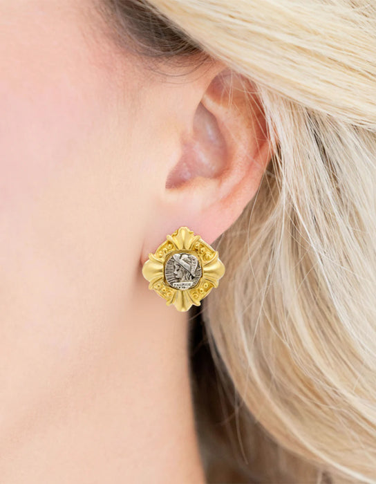Earrings, Mixed Metal Cameo Stud