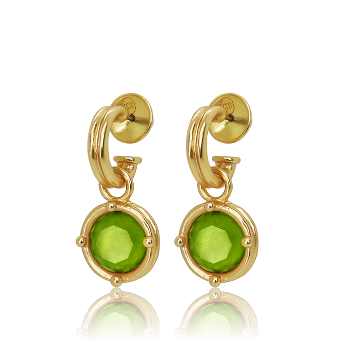 Earrings, Double-Rim Gem Hoops, Apple Green