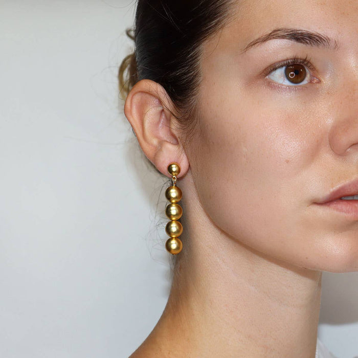 Earrings, Gold Beads Linear