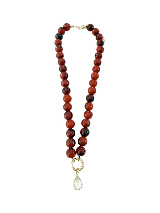 Harrison Beaded CZ Charm Necklace - Red