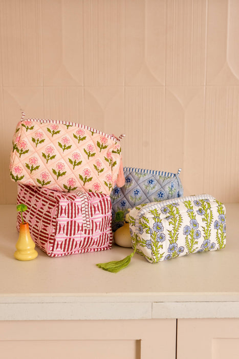 Mona Blockprint Makeup Bag in Pink (Medium)