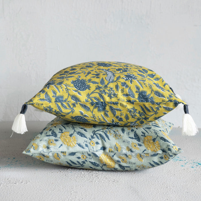 Throw Pillow, Blue & Chartreuse Floral