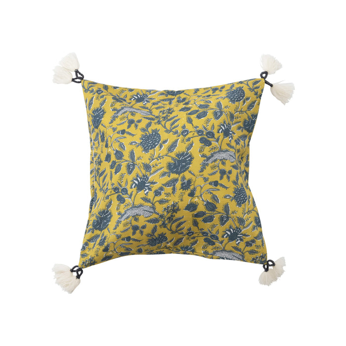 Throw Pillow, Blue & Chartreuse Floral