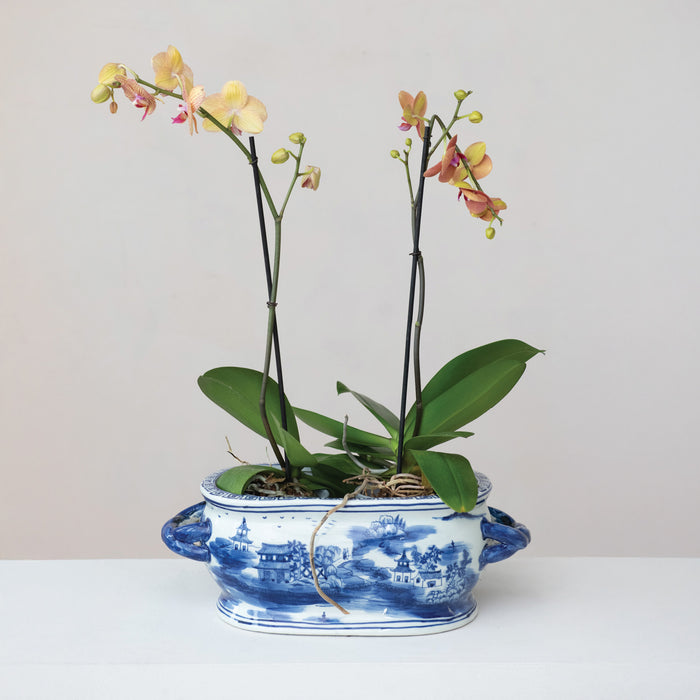 Oval Hand-Painted Chinoiserie Planter