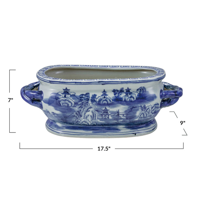 Oval Hand-Painted Chinoiserie Planter