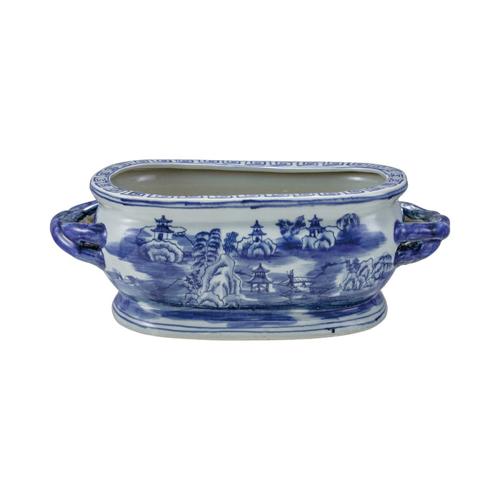 Oval Hand-Painted Chinoiserie Planter