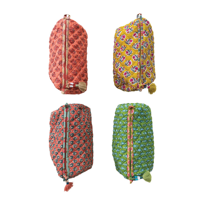 Quilted Cotton Zip Pouch, 4 Styles