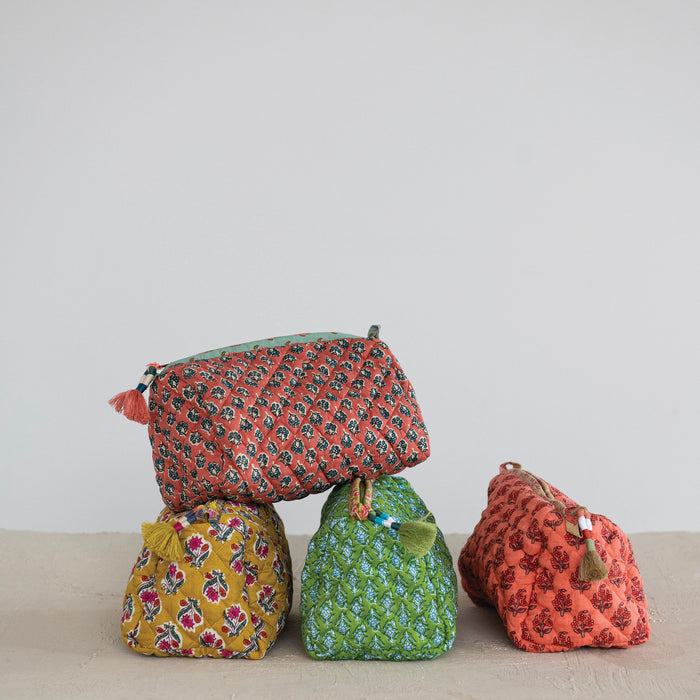 Quilted Cotton Zip Pouch, 4 Styles