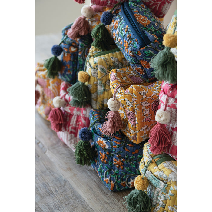 Quilted Cotton Zip Pouch, 3 Sizes, 4 Colors