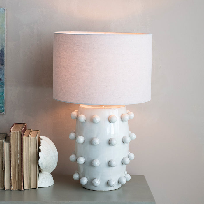 Lamp, White Hobnail with Linen Shade