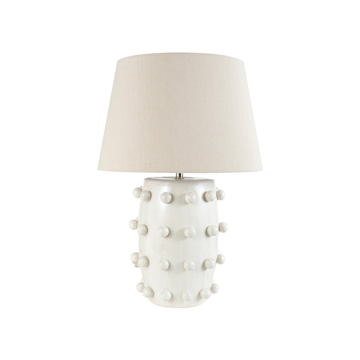 Lamp, White Hobnail with Linen Shade