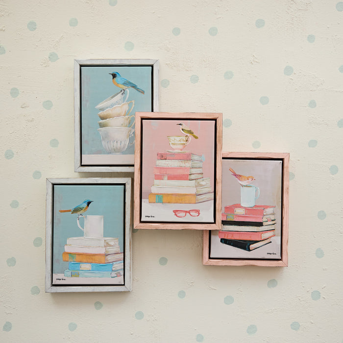Framed Art Print, BIrds, Mugs & Books, 4 Styles