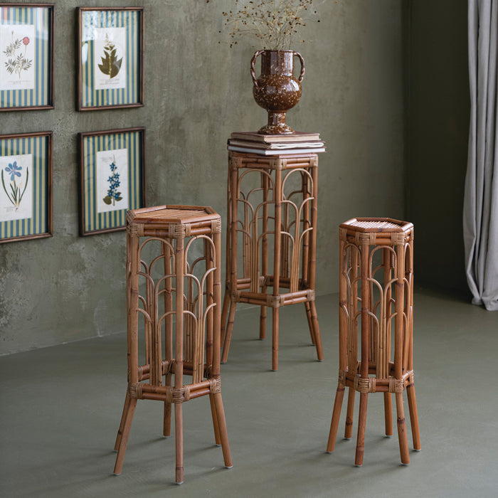 Rattan Hexagon Shaped Table/Plant Stands, 3 Sizes