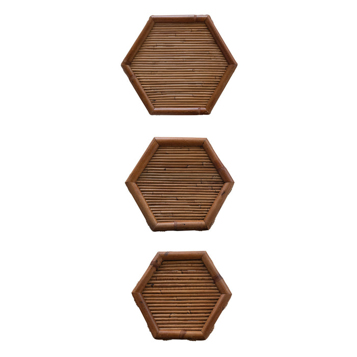 Rattan Hexagon Shaped Table/Plant Stands, 3 Sizes