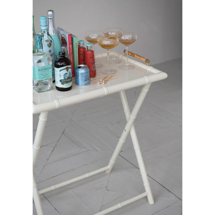 Folding Tray Table with Removable Tray & Bamboo Handles