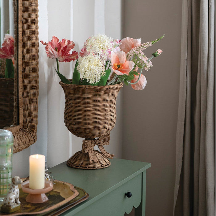 Hand-Woven Rattan Urn with Bow