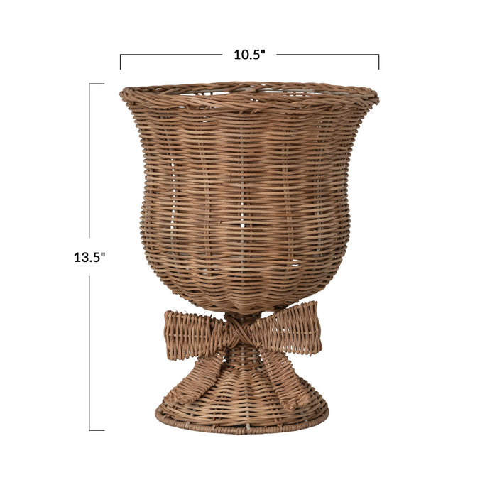 Hand-Woven Rattan Urn with Bow