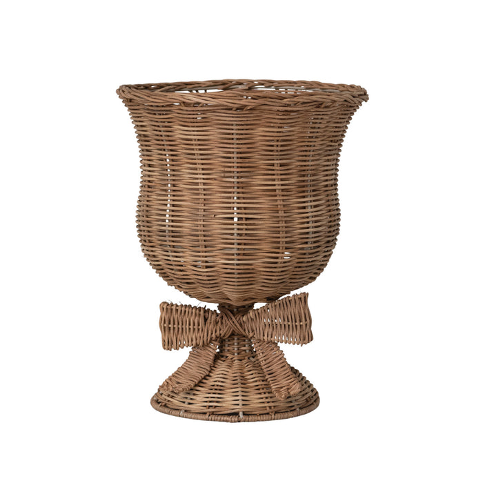 Hand-Woven Rattan Urn with Bow