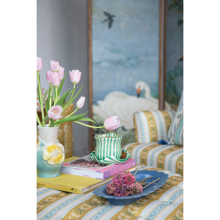 Hand-Painted Mug with Ruffled Saucer, 4 Colors