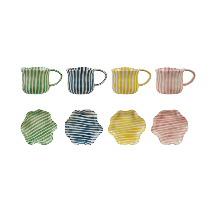 Hand-Painted Mug with Ruffled Saucer, 4 Colors