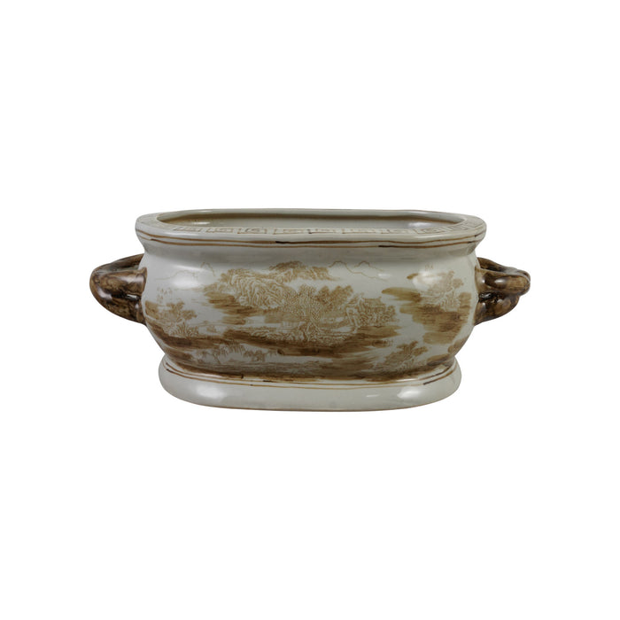 Hand-Painted Stoneware Vintage Reproduction Planter with Landscape