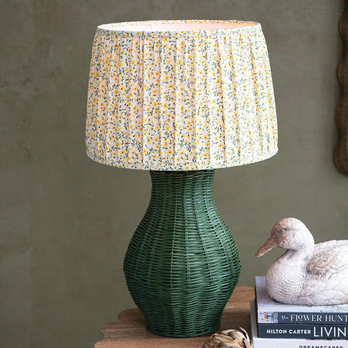 Hand-Woven Green Rattan Table Lamp with Linen Shade