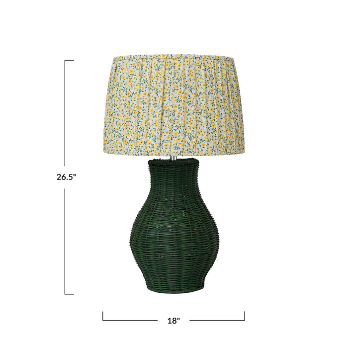 Hand-Woven Green Rattan Table Lamp with Linen Shade