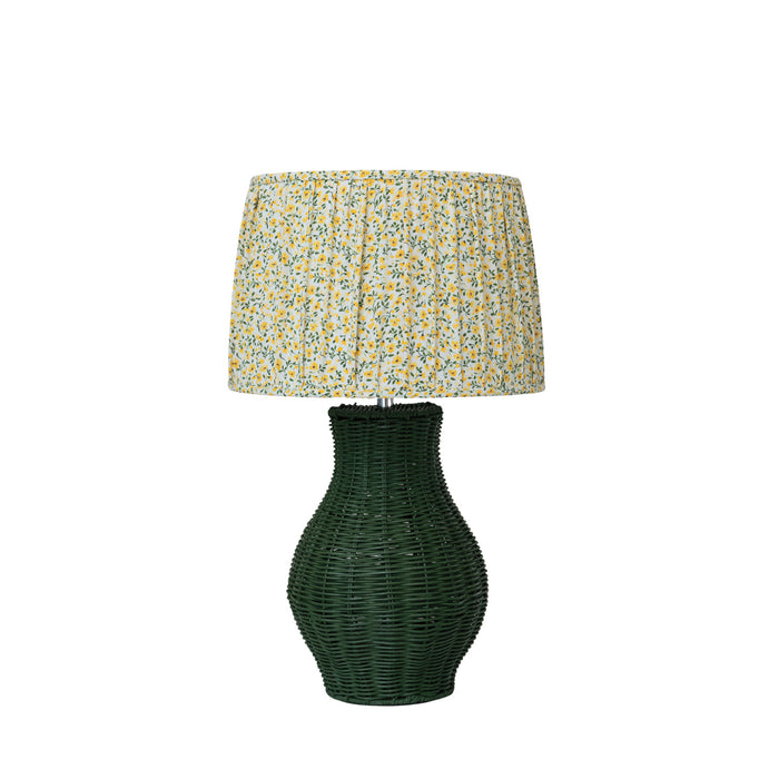 Hand-Woven Green Rattan Table Lamp with Linen Shade