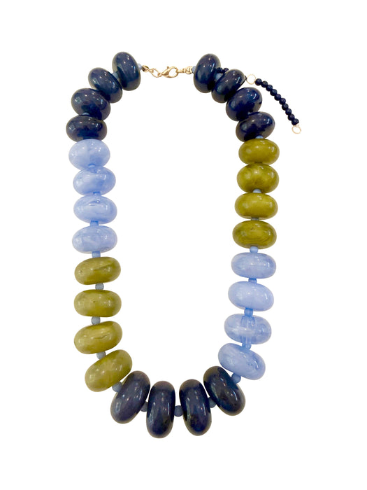 Necklace, Carissa Chunky Beaded - Lt Blue Chartreuse Mix