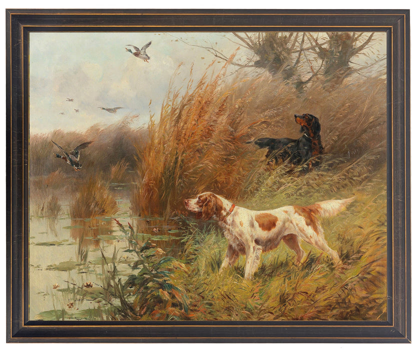Art Print, Vintage Bird Dogs Oil Reproduction