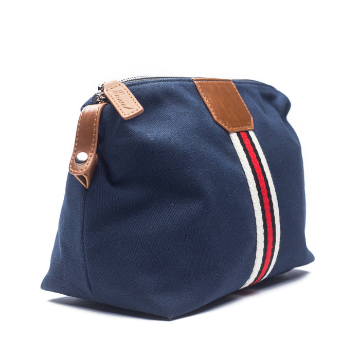 Toiletry Bag, Navy with Red & White Stripe