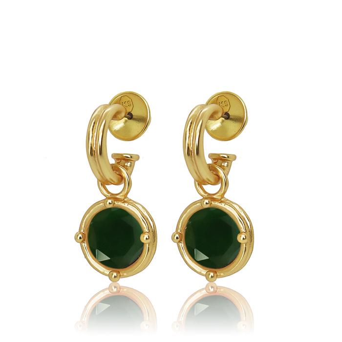Earrings, Double-Rim Gem Hoops, Emerald Green