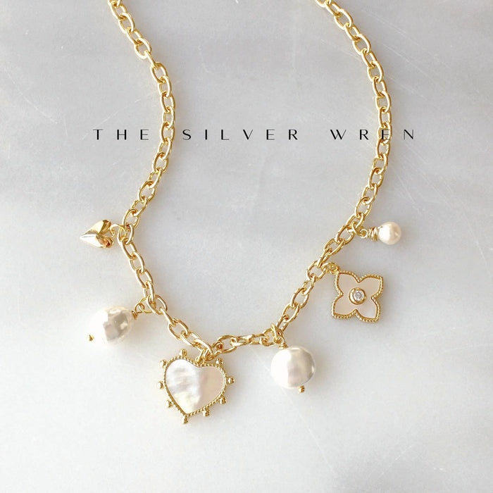 Pearl Charm Necklace, Coastal Cowgirl, Handmade Necklace