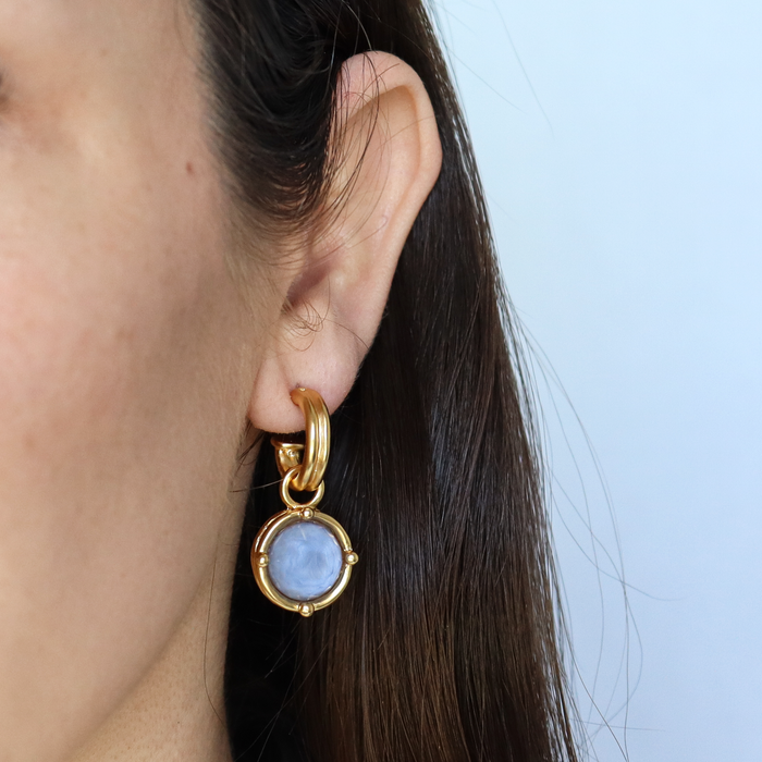 Earrings, Double-Rim Gem Hoops, Soft Denim Blue