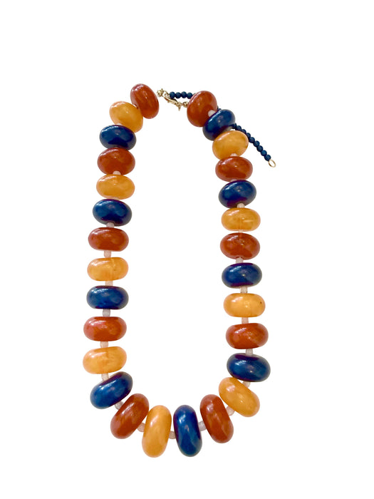 Necklace, Bailey Chunky Beaded - Orange/Navy Mix