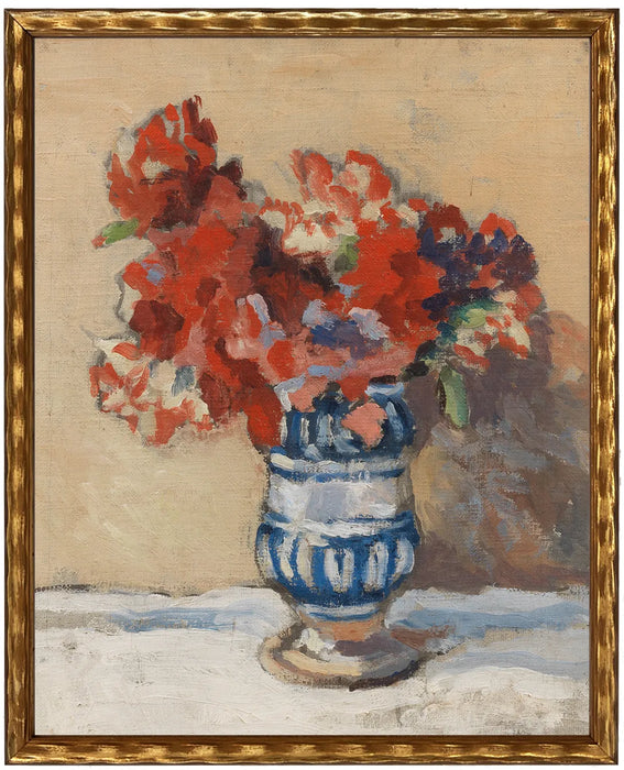 Art Print, Vintage Red Flowers in Vase